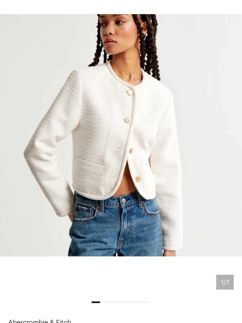 Abercrombie & Fitch Cream Textured Cropped Blazer Size S